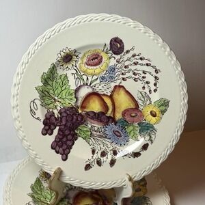 Vernon Kilns Hand Painted Fruit Floral Plates Set of 2 California USA Vintage